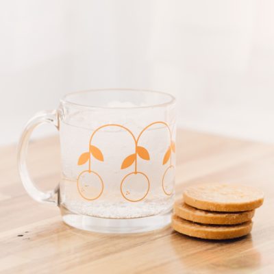 Clear Glass Mug with Minimalistic Oranges
